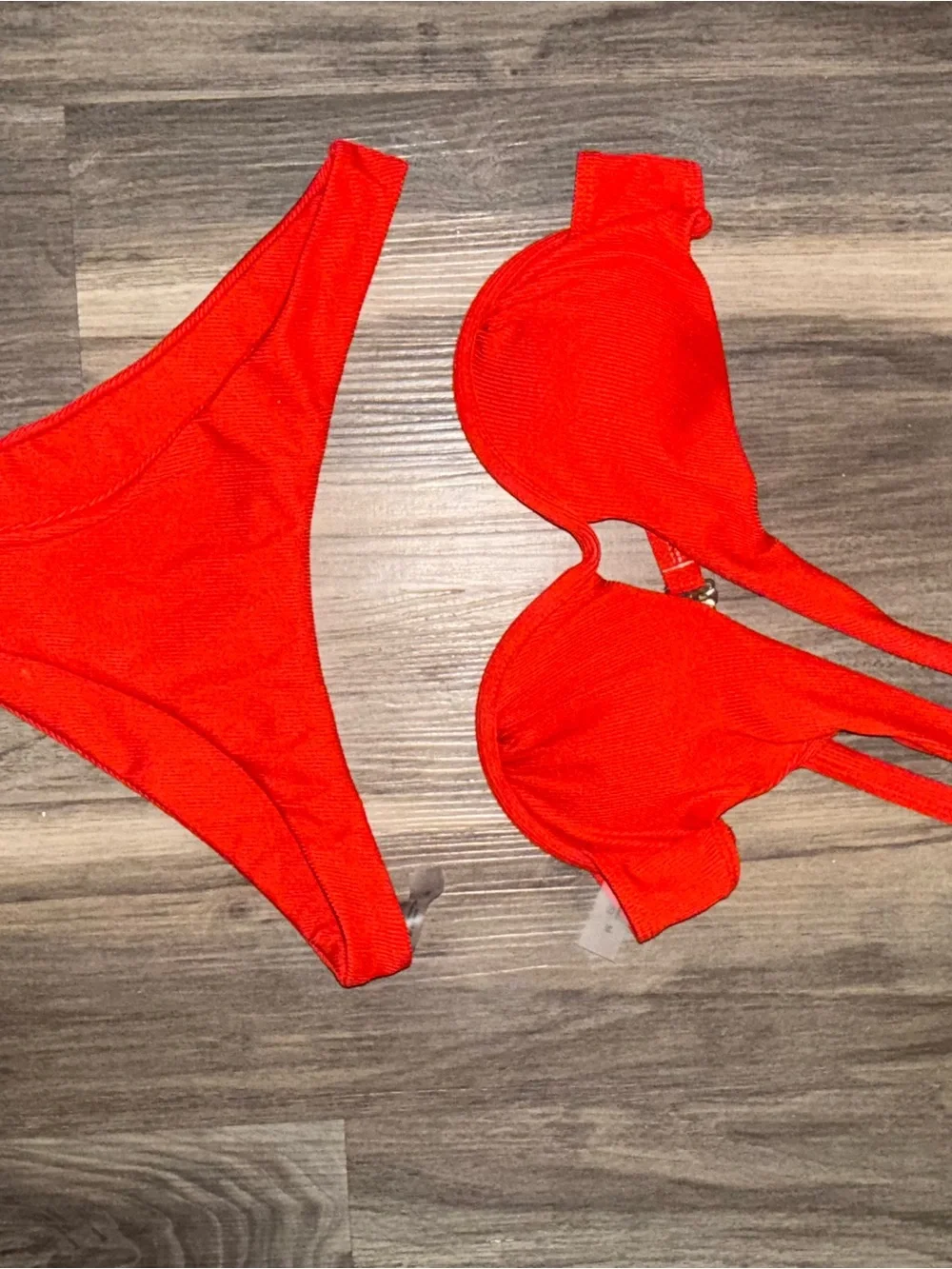 SHEIN Neon Red Bikini‎ Set Ribbed One Shoulder Medium